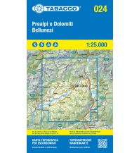 Wanderkarten Südtirol & Dolomiten Tabacco-Karte 024, Prealpi e Dolomiti Bellunesi 1:25.000 Tabacco